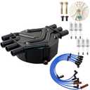 MOAUTO Ignition Distributor Cap & Rotor and Iridium Spark Plugs with Wire Set Tune Up Kit 671-6068 DR475T Compatible with Chevrolet Astro Blazer C1500 P30 S10 GMC K1500 P3500 Savana 1500 2500 4.3L V6