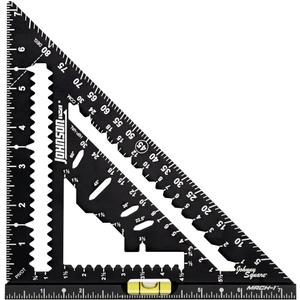 Johnson Level & Tool 1904-0700V 7-1/4" Johnny Square MACH-1 Smart Mark Rafter Square with Level Vial, Black