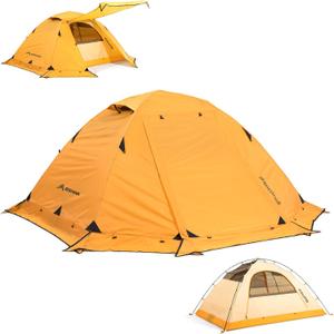 BISINNA 4 Season Tent for Backpacking Winter Tents 2 Person Lightweight Cold Weather Tents Waterproof Double Layer All Season Tent Aluminum Alloy Poles Easy Set Up for Camping, Hiking, Outdoor (Yellow)