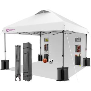 10x10 Pop Up Canopy with Sidewall, One-Person Setup - Sturdy Frame, UV & Water Resistant Canopy Tent w/Wheeled Carry Bag for Beach, Patio, Camping & Events