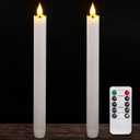 Homemory 2 Pcs White Flameless Taper Candles with Remote and Timer, Real Wax Made 9.6" Battery Operated Candle Stick Flickering, Led Taper Candles with Lifelike Flame for Indoor Home Decor