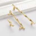 6Pcs Bamboo Shape Solid Zinc Alloy Cabinet Knobs Handles, Dresser Drawer Cabinet Cupboard Closet Door Pulls Decorative Furniture Accessories Knobs (Length 6.1"/Hole Distance 5", Golden)