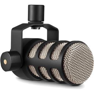 RDE PodMic Cardioid Dynamic Broadcast Microphone with Integrated Swing Mount for Podcasting, Streaming, Gaming, and Voice Recording, Black