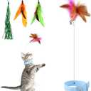 Cat Feather Collar Toy, Interactive Toys for Indoor Cats Self Play Funny Teaser Wand Neck 3-in-1 Collar Toy Feathers with Bell & 3 Refills Hands Free for Cats Play Blue