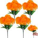 Zeyune 4 Pcs Artificial Marigold Flowers Bunch Day of The Dead Fake Marigold Bulk Silk Bushes Dia de Muertos for Day of The Dead Decoration Fake Orange Halloween Flowers for Party Wedding (Orange)