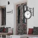 American Iron Vintage Train Station Clock Double Sided Wall Clock, Double Sided Metal Clock, European Antique Silent Double Sided Wall Clock for Patio, Garage, Fence, House, Living Room Art Decoration