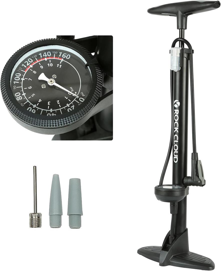 ROCK CLOUD Bike Floor Pump with Gauge 160 psi Bicycle Pump Presta and Schrader Valve for Tire Road Bike MTB Basketball Football etc.