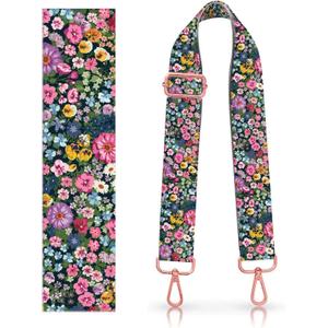 Purse Strap Replacement Crossbody, 1.5" Rose-Golden Buckle Wide Shoulder Strap Adjustable, Cute Handbag (Colorful Cute Flowers)