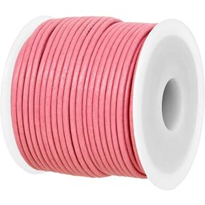 GENIQUE Real/Genuine Round Leather String Cord for Necklace, Bracelets, Jewelry, Kumihimo Braiding, DIY Projects (20 Meters) (1.5mm, Pink)