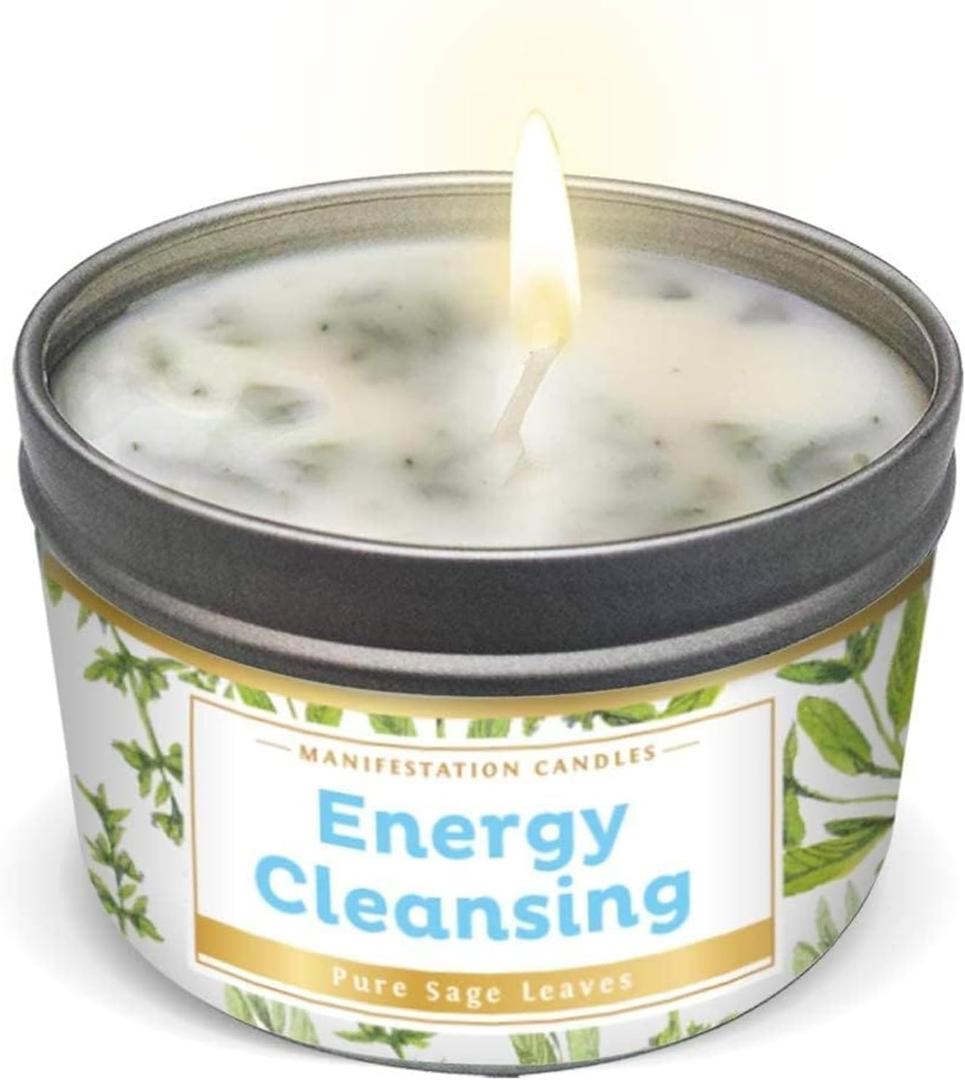 Magnificent 101 Long Lasting Pure Sage Candle for Manifestation & House Energy Cleansing | 6 Oz - 35 Hour Burn | All Natural Soy Wax Candle with Pure Sage Leaves | an Ideal Spiritual Gift