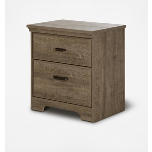 Versa 2-Drawer Nightstand, Materials: Laminated particleboard
Care Instructions: Clean with a soft dry cloth
Dimensions: 23 x 17.75 x 25.25 in.
Brand: South Shore Furniture