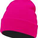 Beanie Hats for Men Women Reversible Hats Warm Knitted Cuffed Silk Lined Slouchy Skull Cap (1pack-black/Rose)