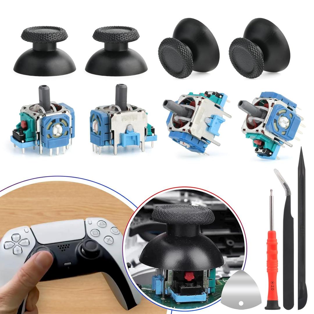 For PS5 Analog Stick Replacement for Sony PlayStation 5 PS5 Joysticks Replacement 3D Joystick Sensor Module Thumbstick Controller Accessory Part with Kit(4Pack)
