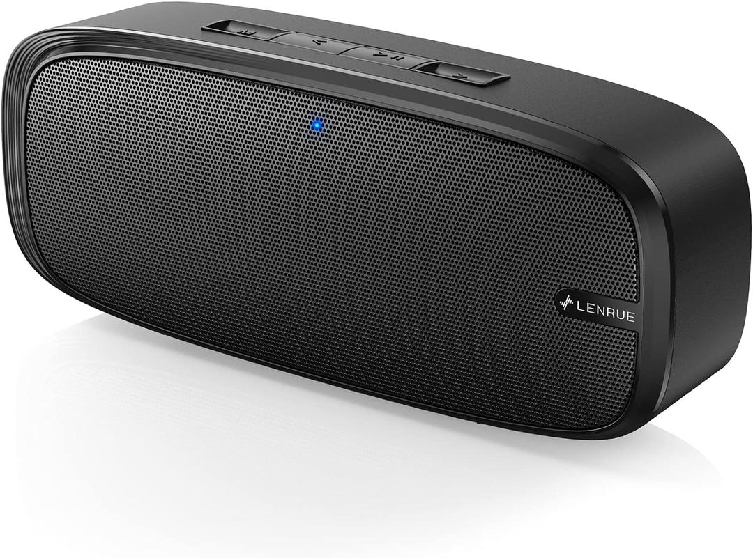 LENRUE Bluetooth Speaker, Wireless Portable Speaker with Loud Stereo Sound, Rich Bass, 12-Hour Playtime, Built-in Mic. Perfect for iPhone, Samsung and More (Black)