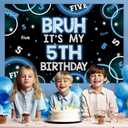 2 x Bruh Its My 5th Birthday Decor 4.92*3.28ft Bruh Its My 5th Birthday Backdrop Banner Blue Black Five Birth day Decor for Boy Happy Five Bday Party Supplies Five Years Old Photo Booth Props