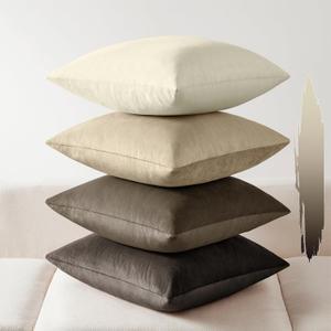 Softalker Throw Pillow Covers Set of 4, Velvet Soft Solid Colors Pillow Covers 18x18 Inch, Decorative Cushion Pillow Case for Couch Sofa Bedroom Living Room (Brown/Grey) 