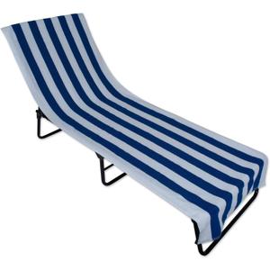 DII Stripe Beach Lounge Chair Towel with Fitted Top Pocket, 26x82, Blue