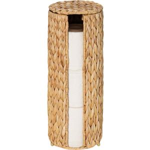 PINXIURY Water Hyacinth Paper Roll Holder, Wicker Toilet Paper Holder Stand for Bathroom, 3 Rolls of Toilet Paper Storage, Toilet Roll Holder Stand for Bathroom and Under Sink