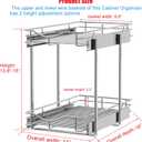 DINDON 2 Tier Pull Out Cabinet Organizer (11" W x 18" D) Heavy-Duty Metal Sliding Drawer Shelf, Two Tier Pull Out Shelves for Kitchen Cabinets, Pantry, Bathroom, Chrome Finish