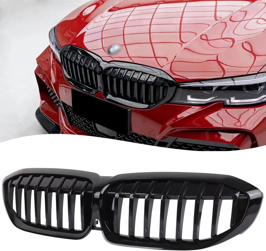 G20 Grille, Single Slat Gloss Black Grill Front Kidney Grill Compatible With BMW 3 Series G20 2019-2022