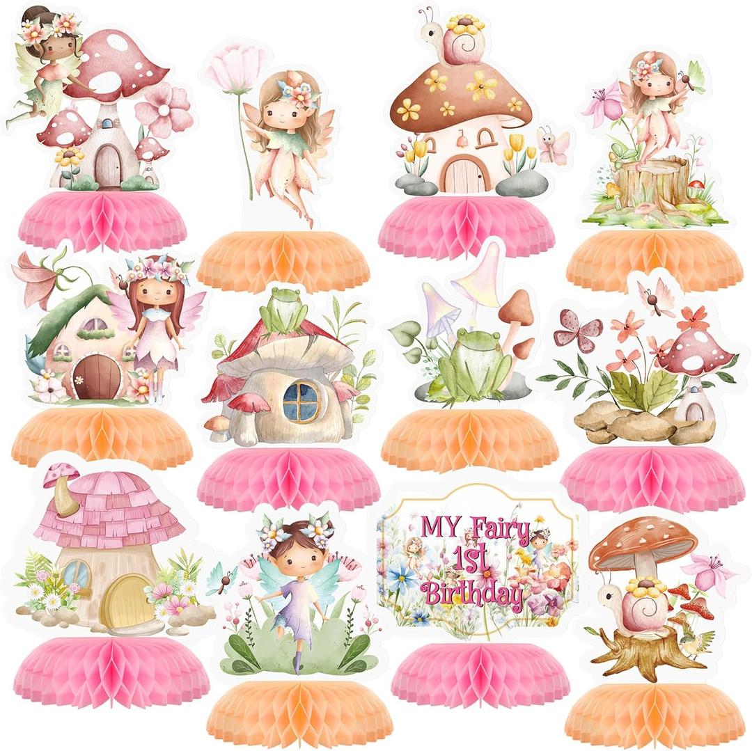 Wenqik 12 Pcs My Fairy First Birthday Decorations Fairy Honeycomb Centerpieces Cute Birthday Party Supplies Colorful Party Decorations for Girls Table Baby Shower