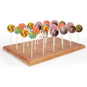Wooden Cake Pop Stand for Drying, 24 Holes Cake Pop Display Stand with Sticks and Treat Bags, Wood Lollipop Holder for Party Anniversaries Holiday (Walnut, Only Stand)
