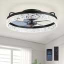 Ceiling Fans with Lights, Low Profile Ceiling Fan with Remote, 20 Modern Reversible Flush Mount Ceiling Fan, 3 Colors Temperature Dimmable for Bedroom (Black-1102)