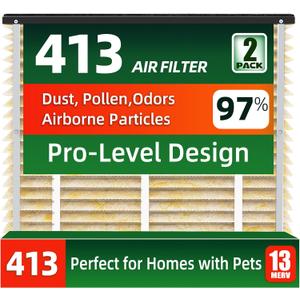 2 Pack 413 Air Filter Replacement, Help Reduce Odor, Humidity Resistance & Dust Capture, Compatible with AprilAire Whole House Air Purifiers,16x25X4 Furnace Filter