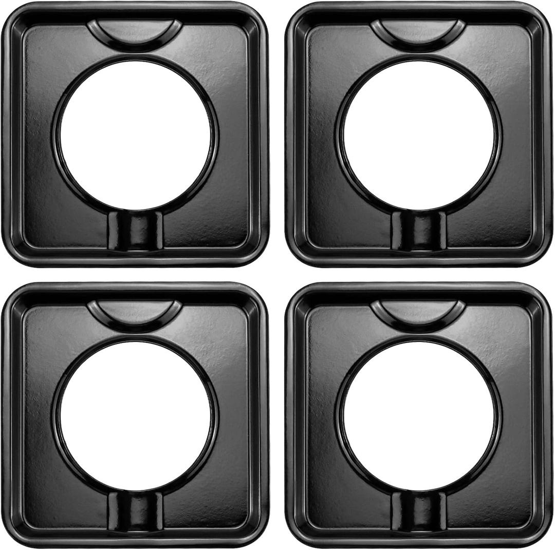 SGP-400 Chrome Square Gas Range Drip Pan, Black Porcelain Square 7.75 Replace WP786333 AP6011553 PS11744751 786333, 4 Pack | Upgrade by PANDEELS