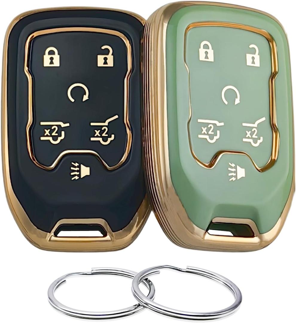 TPU Key Fob Cover Compatible with 2014-2021 Chevrolet Suburban Tahoe GMC Yukon Yukon XL HYQ1AA (Black/Green)