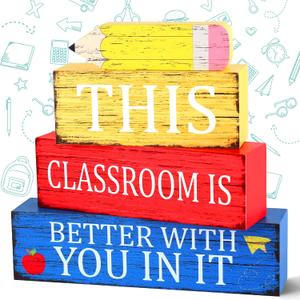 4 Pcs Teacher Appreciation Wooden Tiered Tray Decor, 2.2 x 3.3 inches