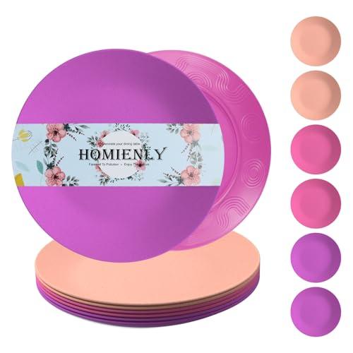 Homienly Dinner Plates | Dessert Plates with Etched Pattern Unbreakable | 9 inch Wheat Straw Plates Set of 6 - Lightweight Plates for Kitchen, Camping, Salad, Steak(Pink Flower), Pack Of 2 