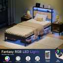 Z-hom 14 Inch Twin Bed Frame with Charging Station, Easy Assembly LED Bed, Upgrade Version-beige