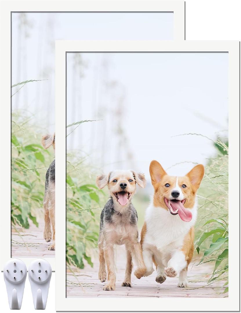 12x18 Picture Frame Set of 2, White Photo Frames High Transparent Wall Gallery Desktop Horizontal Vertical for Canvas Collage Photo Poster Certificate 12 x 18 inches