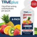 TRUEplus Glucose Gel Pouch, Fruit Punch Flavor, 15g Fast-Acting Carbohydrates, Fat Free, Gluten Free, Quick Support for Low Blood Sugar and Energy, 6 Pack