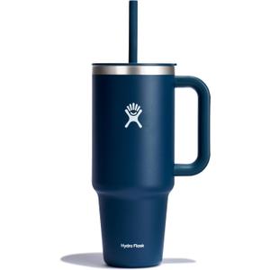 Hydro Flask Travel Tumbler with Handle, Lid and Straw - Insulated Stainless Steel in 40 Oz Indigo Blue