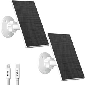 Zivif 2W Solar Panel for Security Cameras, Solar Charger with Micro USB & USB-C Port for Rechargeable Battery Security Camera, 360 Adjustable Mount (2 Pack)