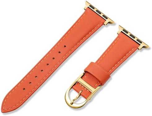 HANDODO Italian Genuine Leather Band for Apple Watch Series 10 9 8 7 6 5 4 3 2 1 SE SE2 Ultra 2, Top Grain Super Thin Strap Women for iWatch 38mm 40mm 41mm 42mm 44mm 45mm 46mm 49mm, Gold Buckle