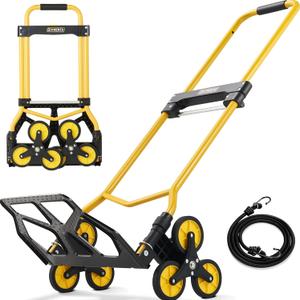 Upgraded Stair Climbing Dolly Cart, Folding Stair Climber Hand Truck Dolly with Telescopic Handle & Silent Wheel, 300LB Capacity Stair Climber Trolley with Elastic Rope for Moving, Luggage, Office