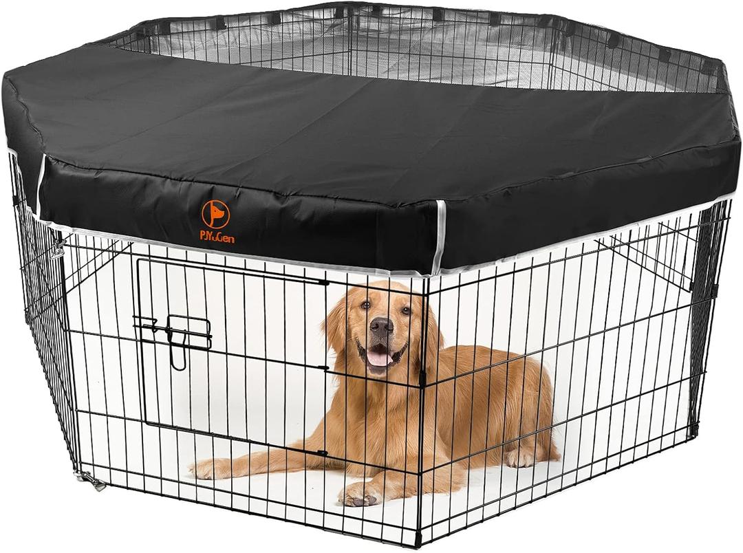 PJYuCien Dog Playpen Mesh Top Cover, Fits 24 Inch 8 Panels Regular Octagon Metal Exercise Pet Pen, Adhesive Tape Connections, Black (Note: Cover Only, Fence Not Included)