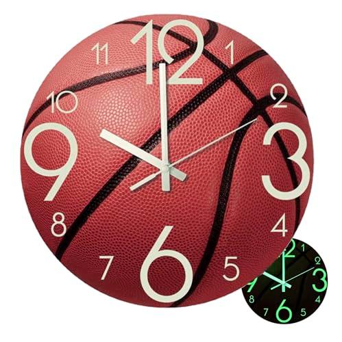 Valentoria Wall Clock Basketball WallClock 12 Inch Luminous Silent for Bedroom, Living Room, Birthday Chritmas Gifts Present for Kids Son Boys Baby Children NBA Basketball NCAA Fans (Basketball L)