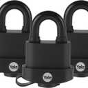 Yale 2-1/16" Wide high Security Weatherproof Laminated Padlock with 5/16" Shackle and 3 keyed Alike Keys for Outdoor gate, Fence, and Storage (3 Pack)