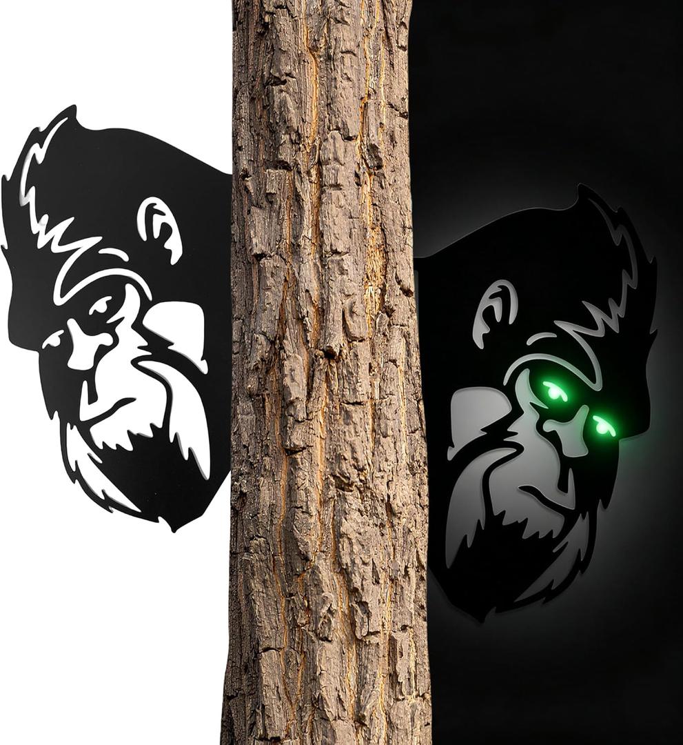 13.4x8.7 In Sasquatch Peek Metal Sign With Glow In The Dark Eyes Animal Bigfoot Plaques Cutout Decor Tree Fence Yard Garden Patio House Outdoor Wall Art