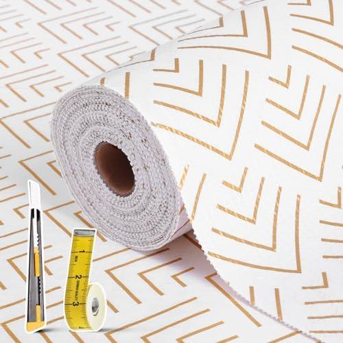 2 PackShelf Liner for Kitchen Cabinets Non Adhesive Drawer Liner Non-Slip Thickened Shelf Liner Paper Strong Easy to Clean for Tool Box Refrigerator with Knife and Tape Measure, Gold Arrow, 17.3 x 236.2 in