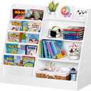 Lerliuo 4 Tier Kids Bookshelf and Storage Organizer, Five Layer Sling Children Bookcase, Baby Toddler Wooden Book Shelf, Display Cabinet for Playroom, Bedroom, Classroom, Nursery, School (White)
