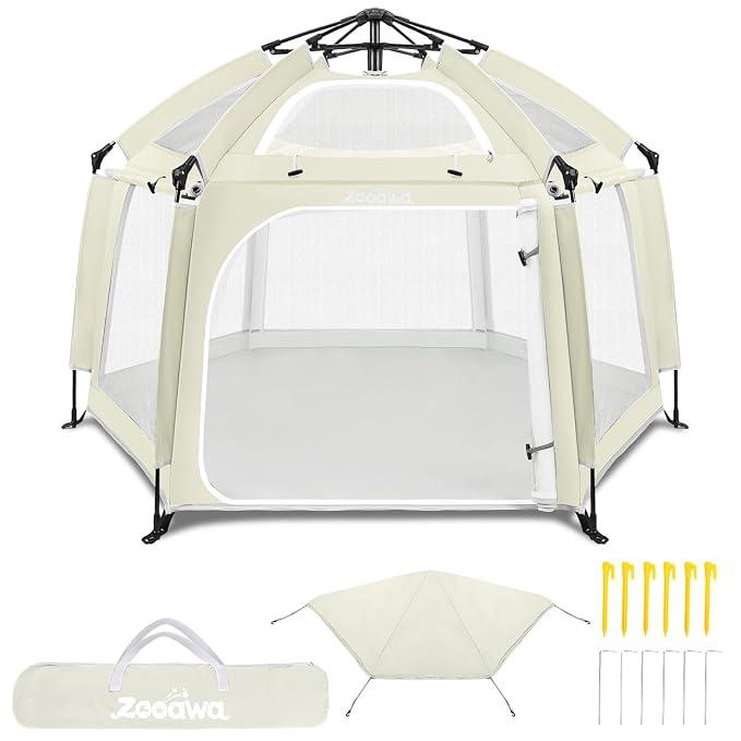 Pop Up Playpen Indoor & Outdoor Playpen for Babies and Toddlers
Pop n go Playpen with Removable Sun-Shades, Pop Up Play Tent Portable Outdoor Baby Playpen for Beach with Travel Bag, Beige