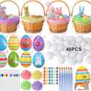 Teyva Daily 112 Pcs Shakers Easter Egg DIY Painting Kit Bulk Paintable Plastic Egg Shaker Musical Instruments with Weaving Baskets with Handle and Liner, Paint & Pens for Easter Basket Stuffers Gifts