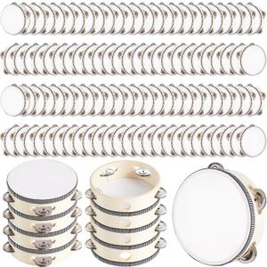 80 Pcs 4 Inch Wedding Tambourine Bulk Hand Held Drum for Adults