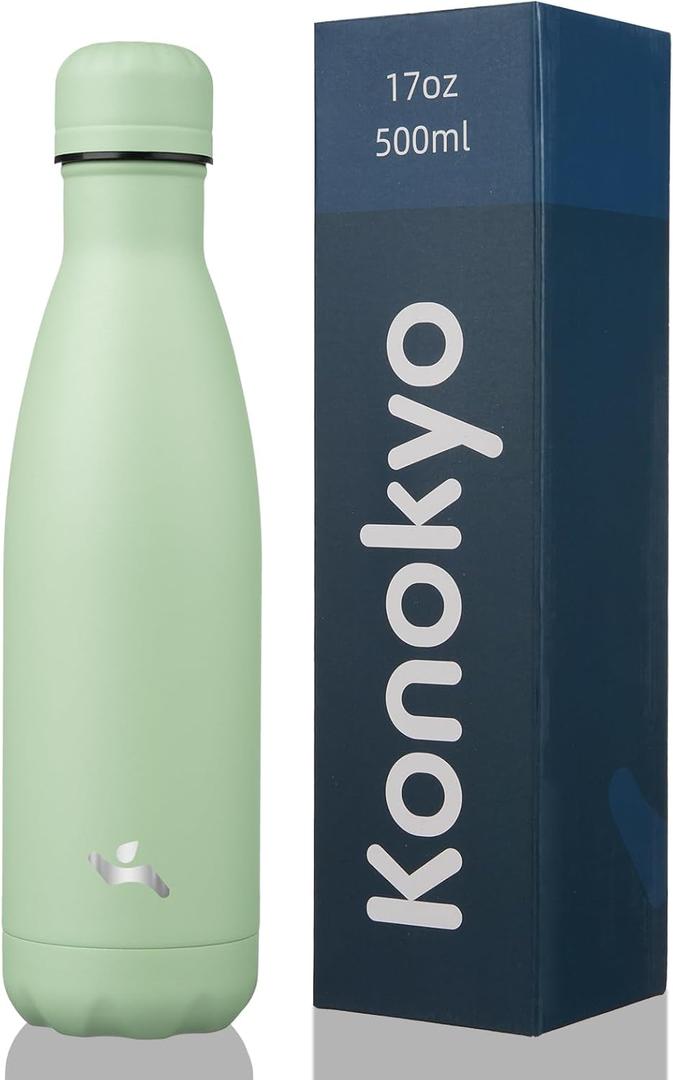 Konokyo Insulated Water Bottles,17 oz Double Wall Stainless Steel Vacumm Metal Flask for Sports Travel,Macaron Green