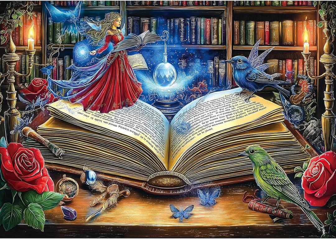 Blueforest 1000 Piece Puzzle for Adults - Magical Spell book Fairy Fantasy Art, 27.5x19.7 Inches Premium Jigsaw Puzzle for Game Nights Relaxation & Home Decor
